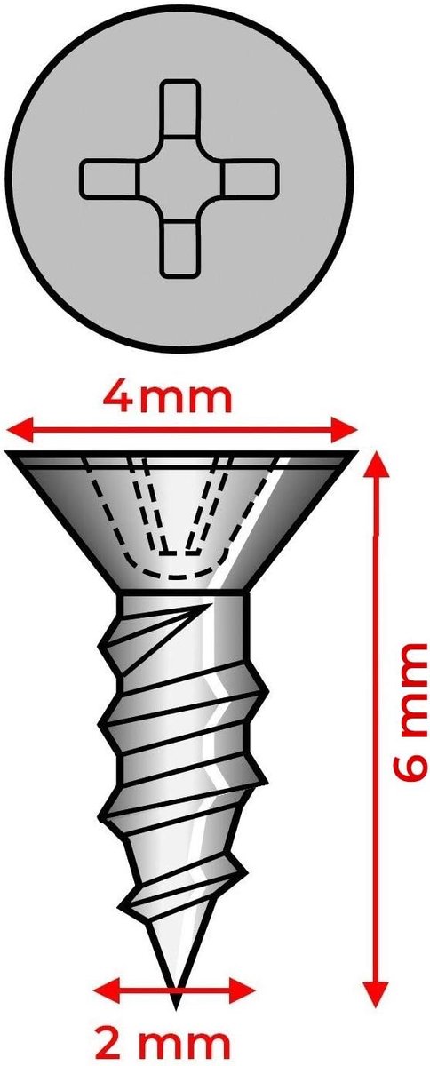 Set van 300 mini schroefjes (2.0x6 mm, verzonken, bronskleur)