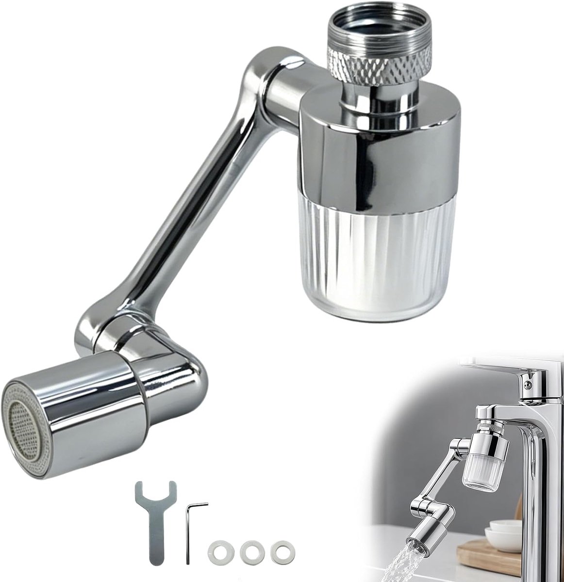1440° Kraan Extender Roterende Universele Kraanbeluchter met Filter, Multifunctionele Duurzame Spatwaterdichte Kraan Extender, met 2 Watermodi voor Geen Spatwassen in Keuken en Badkamer Wastafel