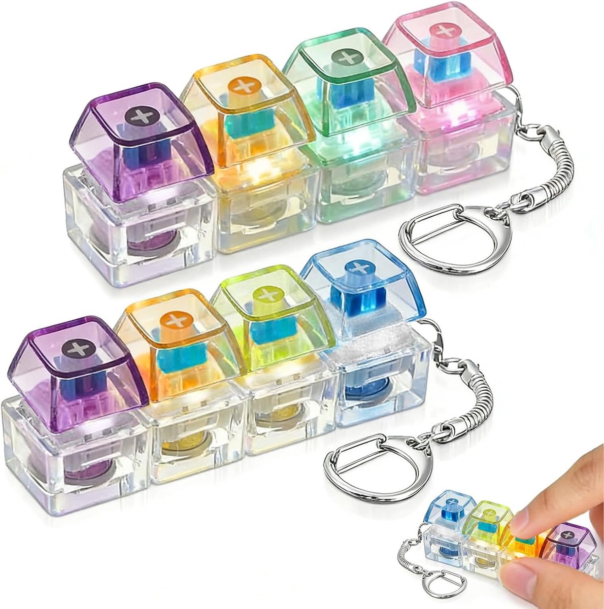 2 stuks mini-toetsenbord anti-stress met led, 4 toetsen, toetsenbord, speelgoed, fidget-sleutelhanger, clicker, fidget speelgoed, anti-stress voor volwassenen (B)