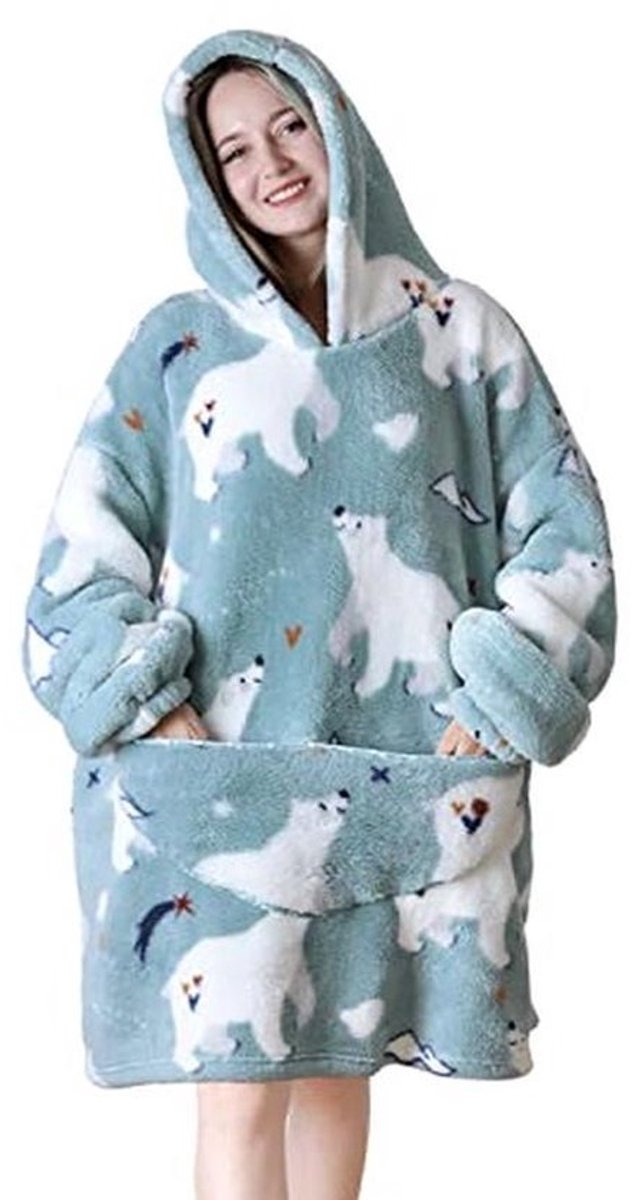 Hoodie Deken voor Vrouwen - Warm Flanellen Deken met Capuchon - Lichtblauw - Eén Maat