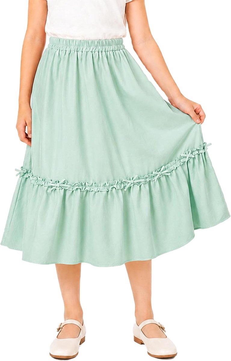 Rok voor meisjes, A-lijn, zomerrok, licht, vrije tijd, elastische taille, plooirok, effen, met vlinderdas