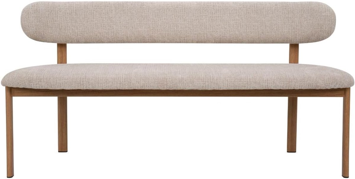 Meubel Eetkamerbank Noor Beige/Naturel - 160 cm - Stof - Japandi