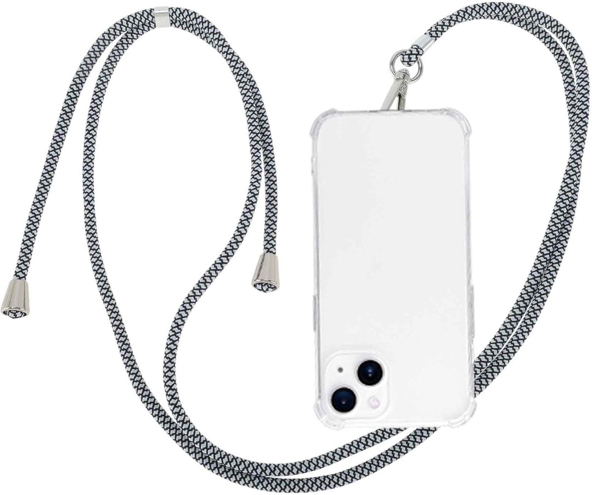 Telefoonhanger, geschikt voor alle mobiele telefoons, met 1 universele patch, telefoonkoord voor standaard telefoonhoes, netstof, zwart