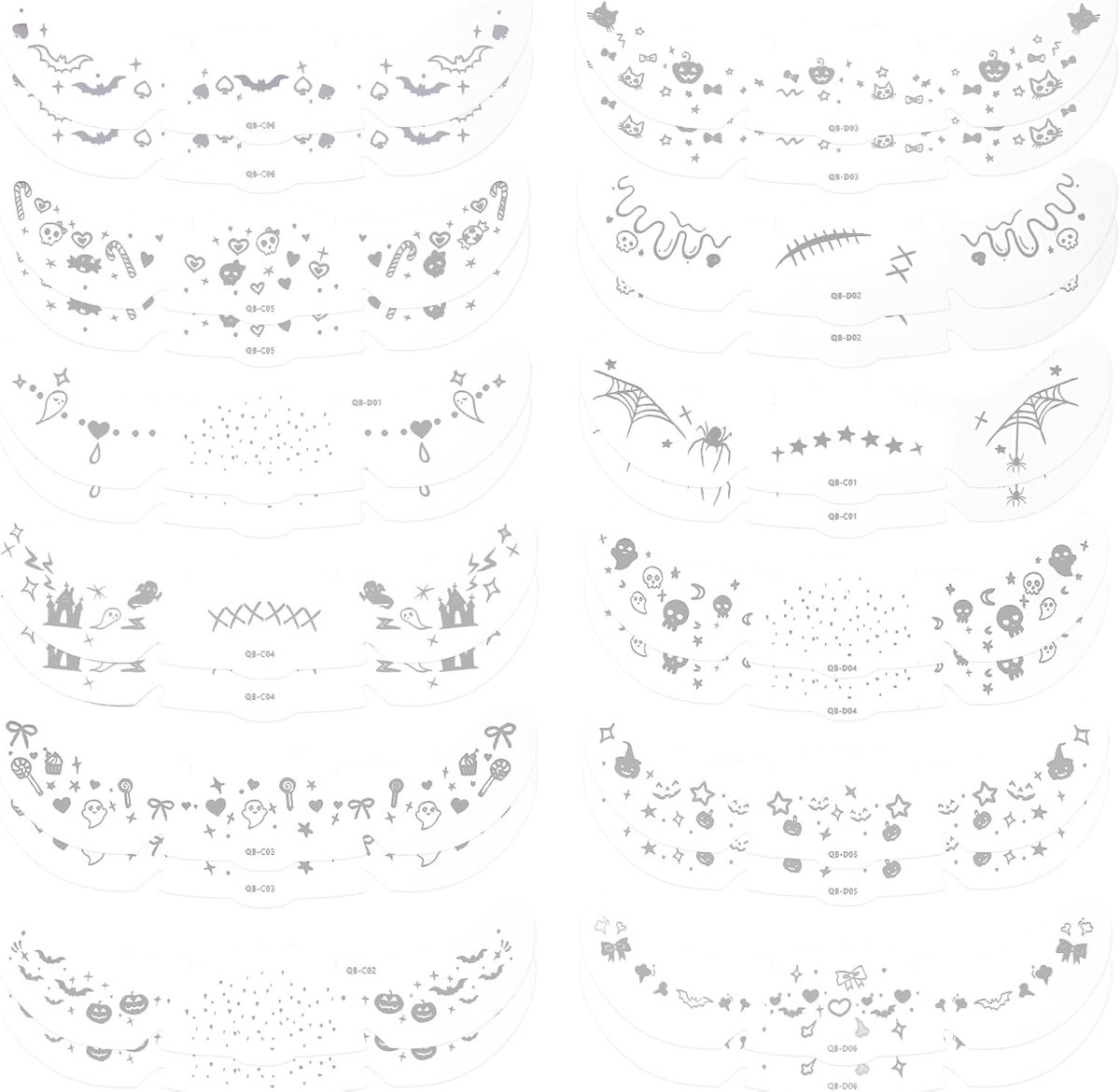24 Stuks Glittersproeten Make-Up Patches, Halloween Sproeten Tatoeages Glitter Gezicht Stickers voor Vrouwen Maskerade Cosplay Muziekfestival Halloween Make-Up Accessoires (Zilver)