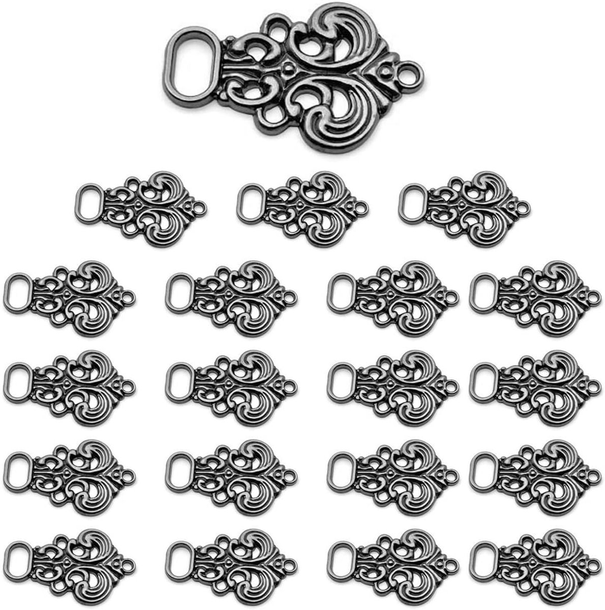 20 stuks lijfjeshaken, veteroogjes voor jurken, vintage dirndl-haken, voor dirndl-lijfjescoursage (donkerzilver)