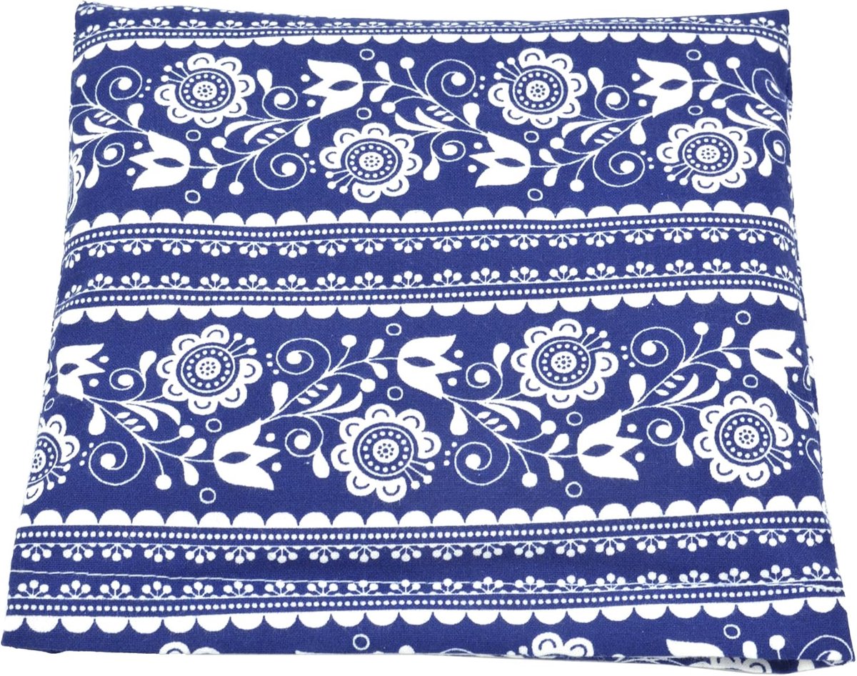 19×18 cm – CE-gecertificeerd warmtekussen klasse I – 100% katoen – natuurlijke kersenpitvulling – warmte- en koudetoepassing, blauw-wit patroon