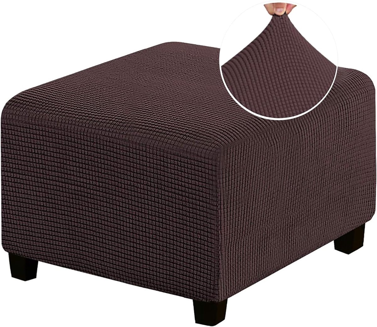 Ottomaanse hoes, stretch Ottomaanse hoes wasbaar super zachte universele poef cover met elastische bodem Anti-Slip Voetkruk Jacquard Slipcovers (Donkere Koffie)