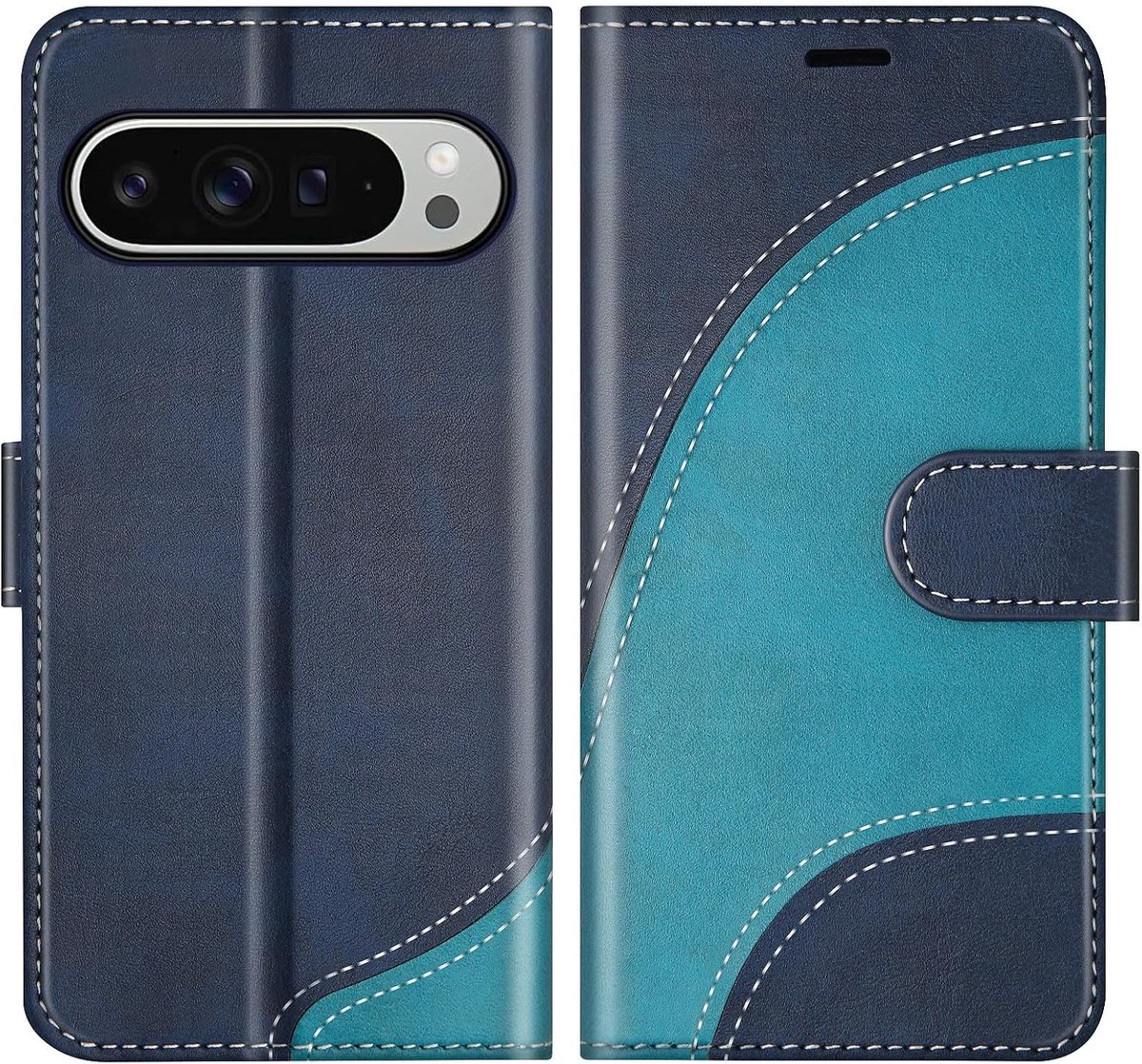 Hoesje voor Google Pixel 9 Pro XL, PU Lederen Bookcase Portemonnee Beschermhoes Telefoonhoesjes, Flip Case Beschermhoesje voor Google Pixel 9 Pro XL, Blauw
