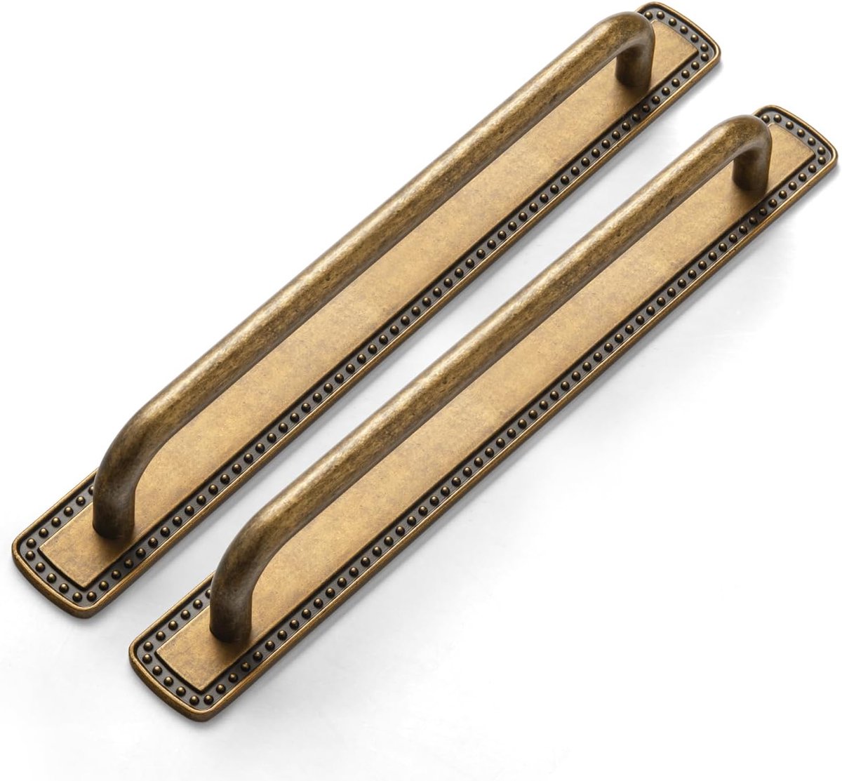 2 stuks kastgrepen met achterplaat, vintage keukengrepen en ladegrepen, voor commode, slaapkamer, keuken, gatafstand 192 mm, antiek messing, G018