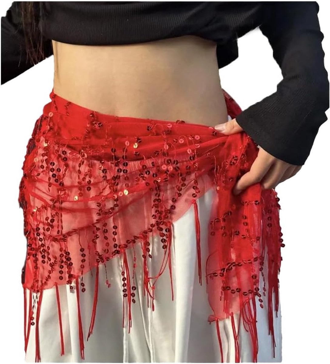 Buikdans heupdoek met pailletten riem heup sjaal rok wrap heupdoeken glitter pailletten buikdans kostuum heupdoek accessoires voor vrouwen en meisjes rood