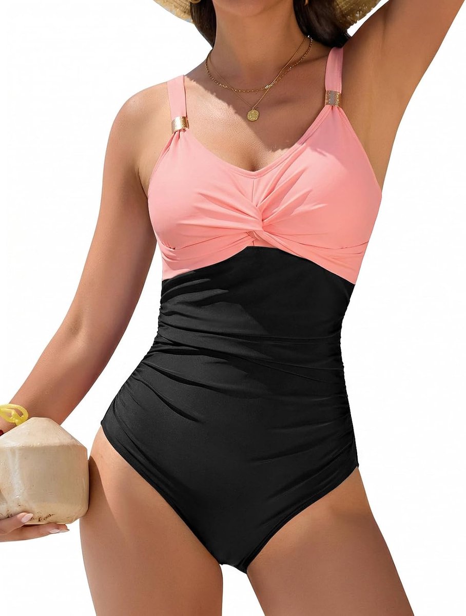 Badpak voor dames, buikweg, sexy push-up, badmode, V-hals, badkleding voor dames, gebogen vorm, badpakken voor vrouwen, grote maat, monokini met decoratief metaal