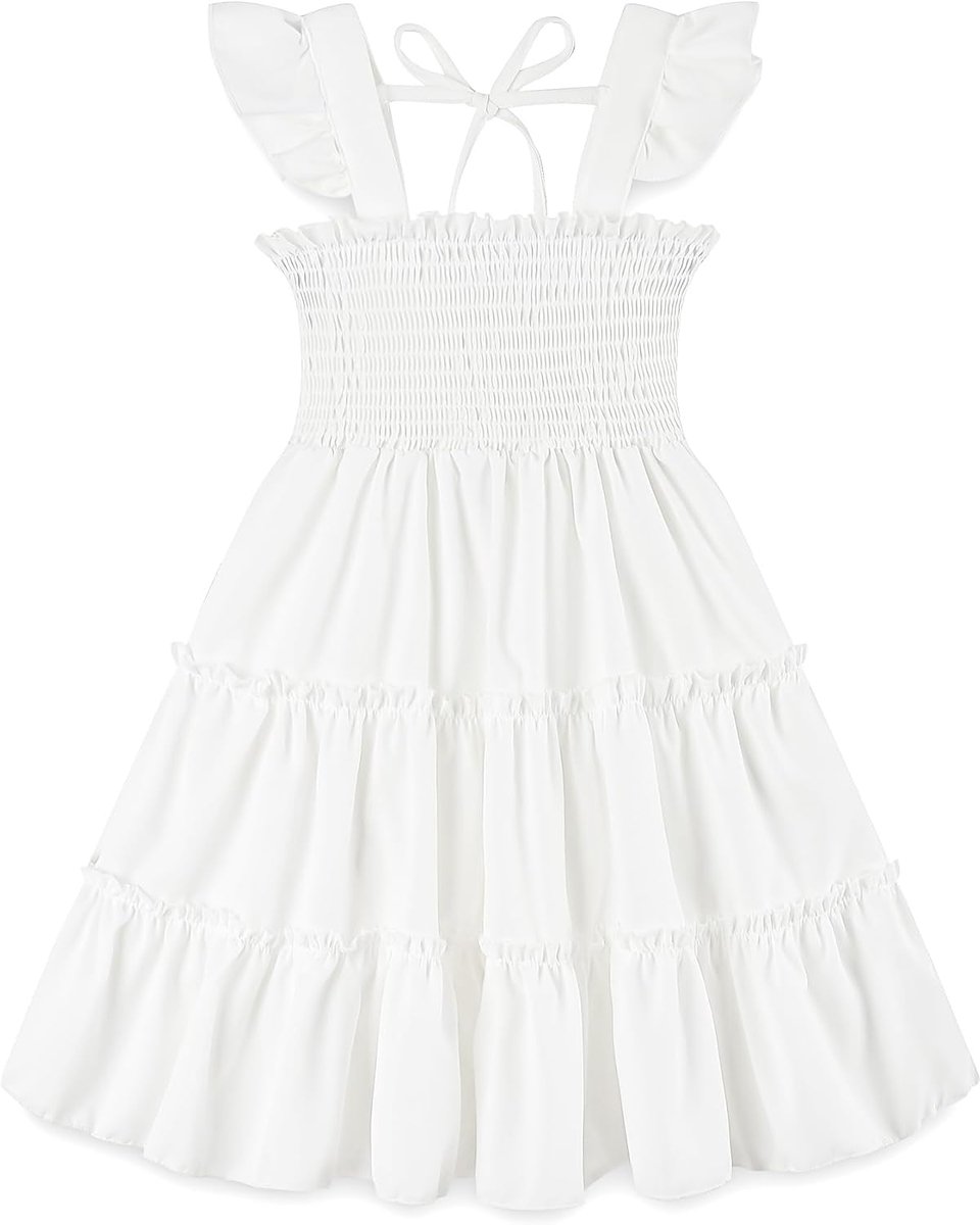 Zomerjurk voor babymeisjes, mouwloos, A-lijn, midi-jurk, prinses, meisjes, casual, schoudervrij, met ruches, 18-24 maanden, 2-6 jaar
