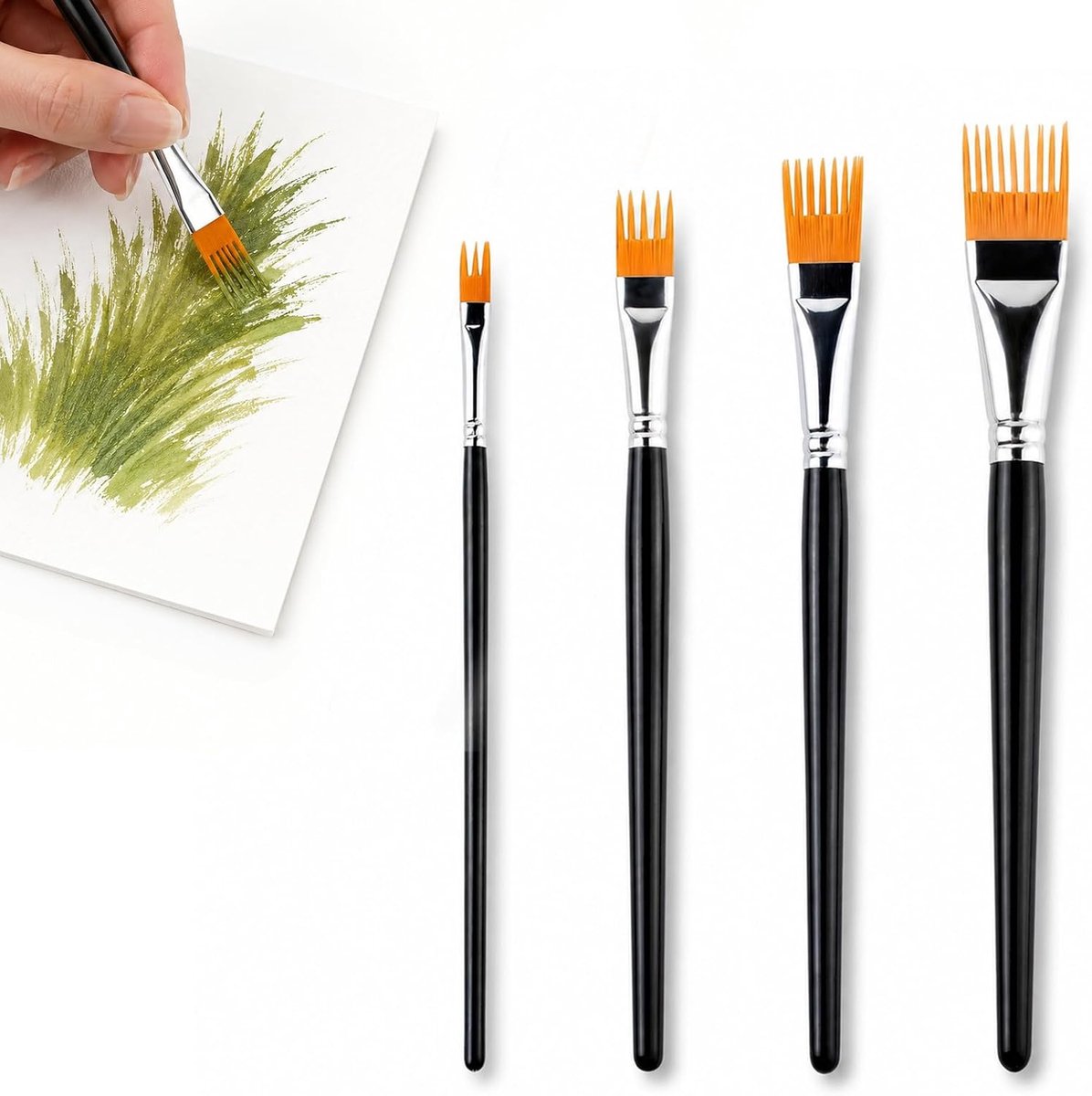 Set van 4 kampenselen voor kunstenaars, acrylverf, aquarel met berkenhouten handvat, acrylpenselen, penselen voor acrylverf, gestructureerde kunstpenselensets voor wenskaarten en knutselwerk
