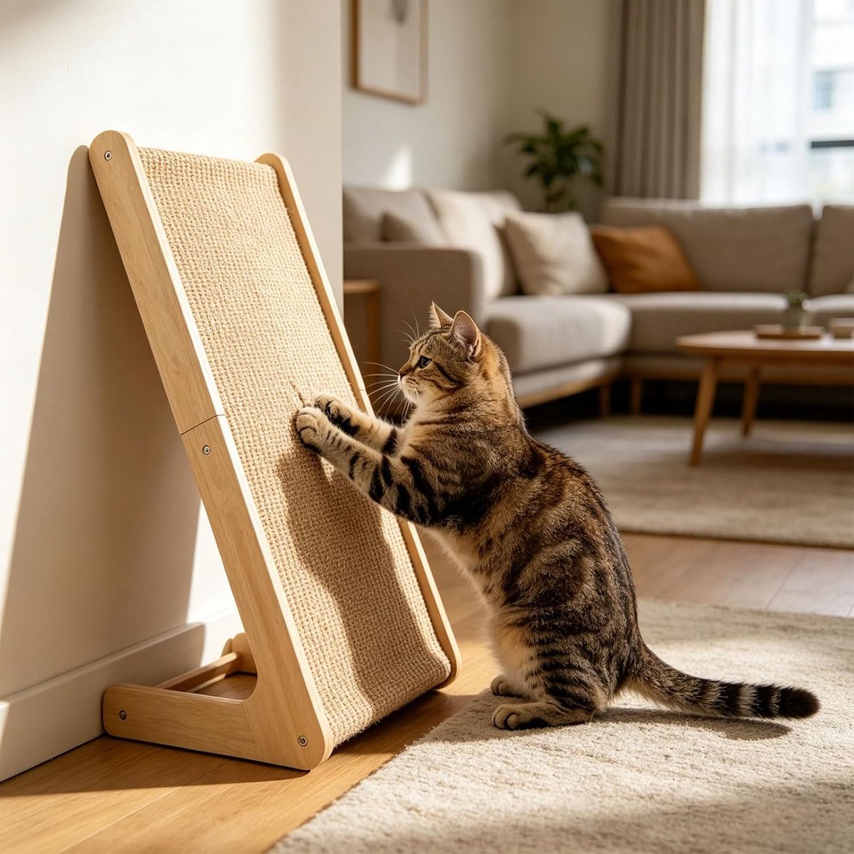 Krabpaal voor katten - 68 cm hoog - Tweevoudig gebruik - Gemaakt van massief hout en sisal in L-vorm - Voor spelen en ontspannen