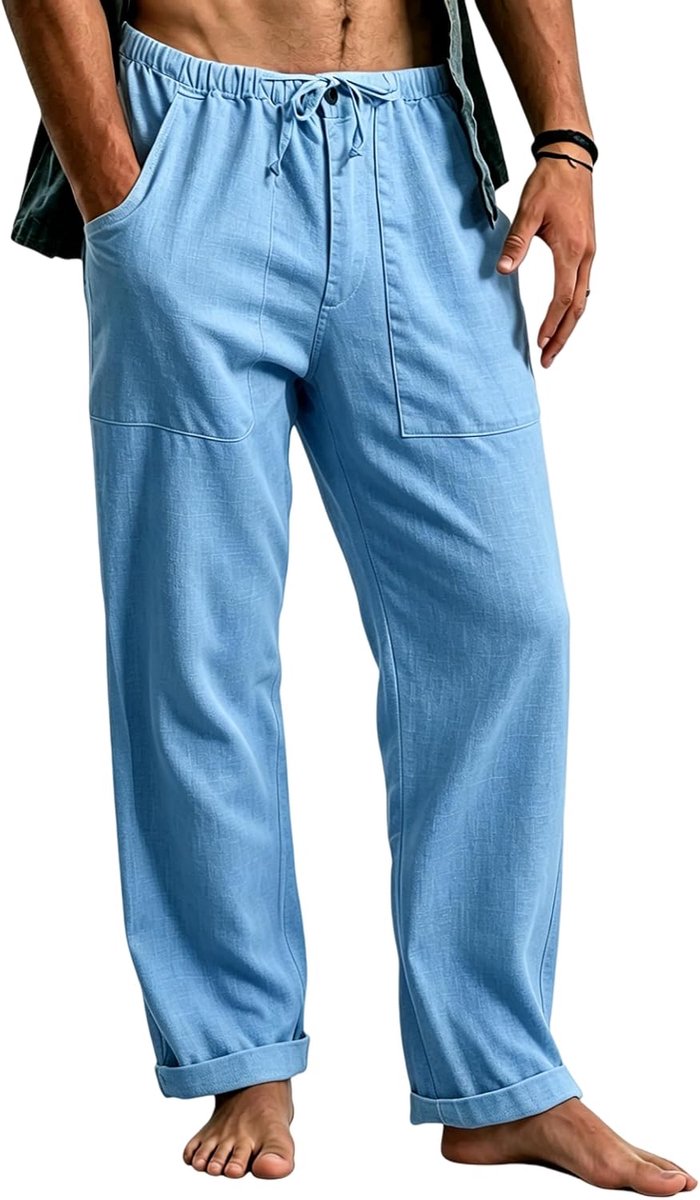 Heren Linnen Broek Licht Zomerbroek met Trekkoord Lange Casual Broek voor Strand Vakantie Dagelijks Gebruik