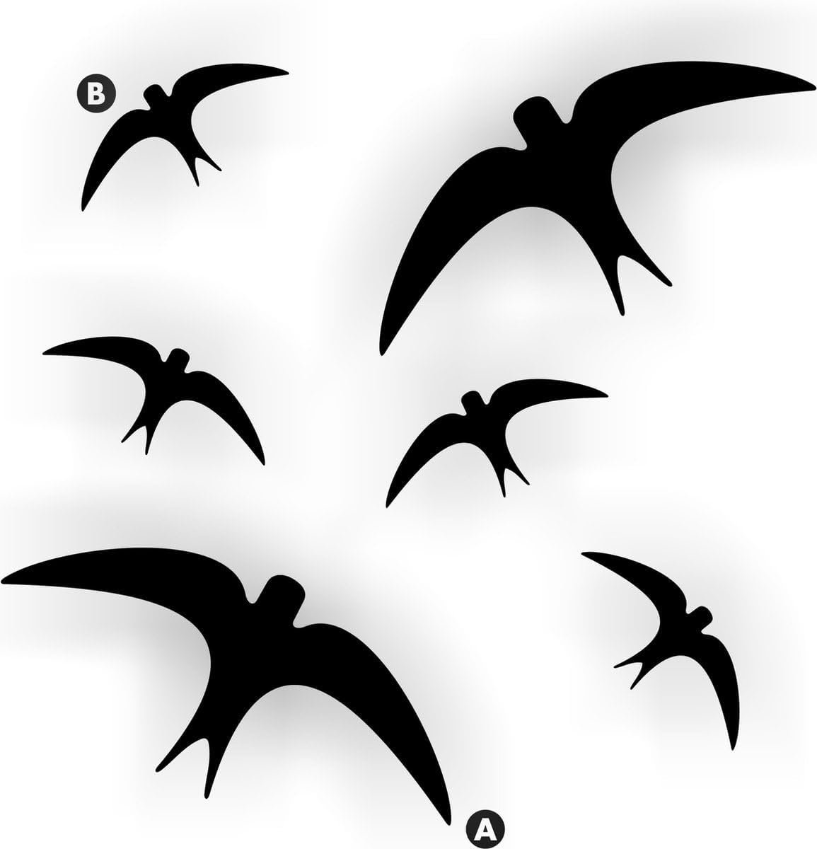 Raamstickers voor vogelbescherming sticker set van 6 vogels. (Zwart)