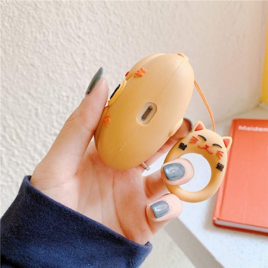 Hoesje voor AirPods 4, grappig schattig 3D cartoon-ontwerp gelukskat zachte siliconen beschermhoes met sleutelhanger voor vrouwen meisjes — afbeelding 2