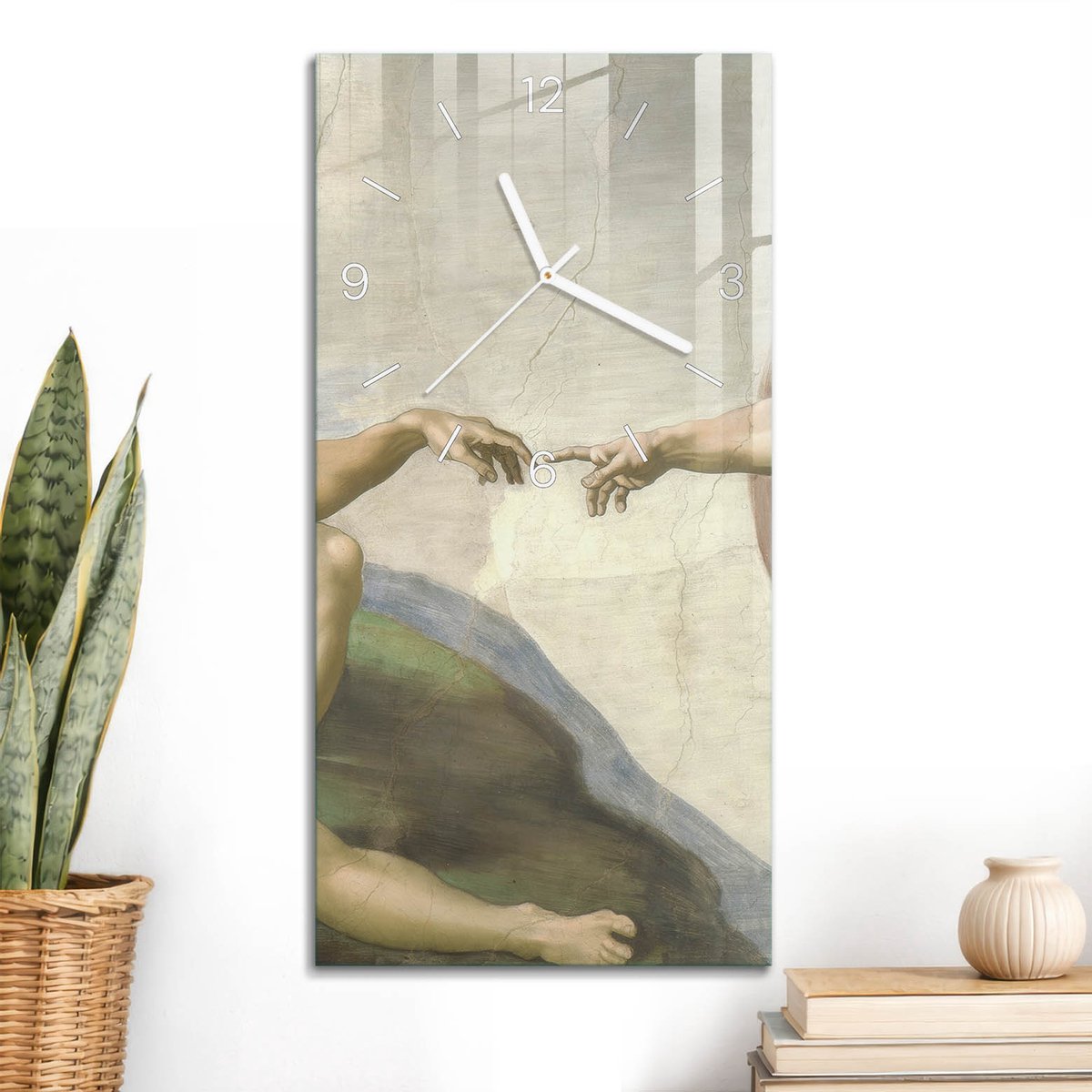 ArtPrintCave Beige Glazen Klok - 30x60 cm - Rechthoekige Wandklok - Een Symbolisch Meesterwerk Unieke Klok - Mensen Stille Wandklok - Witte Klokwijzers