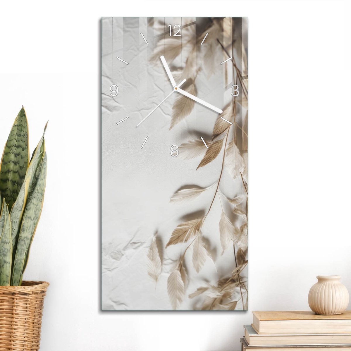 ArtPrintCave Beige Glazen Klok - 30x60 cm - Rechthoekige Wandklok - Beige Natuur Wandklok Keuken - Achtergronden En Patronen Unieke Klok - Witte Klokwijzers