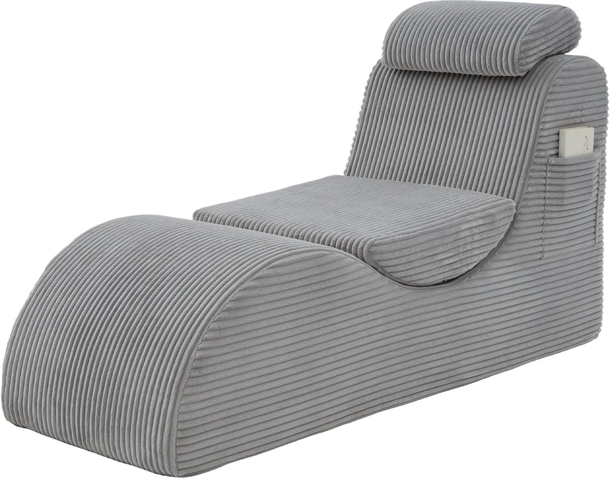 Ropilly Ergonomische Relaxstoel Lichtgrijs - Corduroy Luie Stoel - Verstelbaar Hoofdkussen - Woonkamer & Slaapkamer - 160x66x90 cm