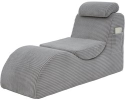 Ergonomische Relaxstoel Lichtgrijs - Corduroy Luie Stoel - Verstelbaar Hoofdkussen - Woonkamer & Slaapkamer - 160x66x90 cm