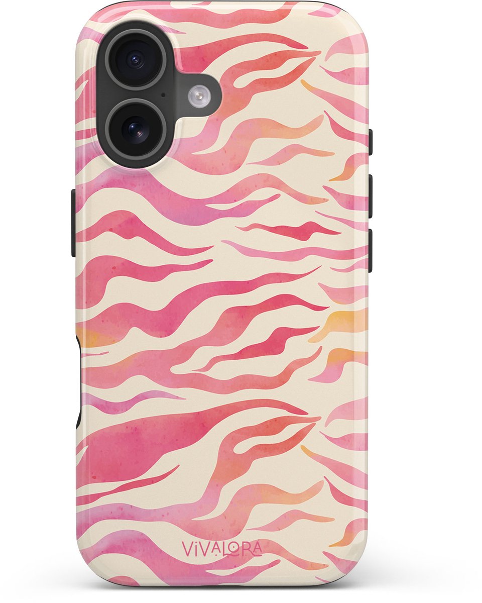 VivaLora Tough Telefoonhoesje iPhone 17 met MagSafe - Zebra Splash Print - 2-in-1 Phone Case - Hard Case & Siliconen Backcover - Extra Bescherming - Shockproof Cover - Roze Zebraprint