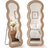 Infinity Goods Passpiegel Wavy - 160x60 cm - Design Wandspiegel - Gestoffeerde Staande Spiegel - Suède - Beige