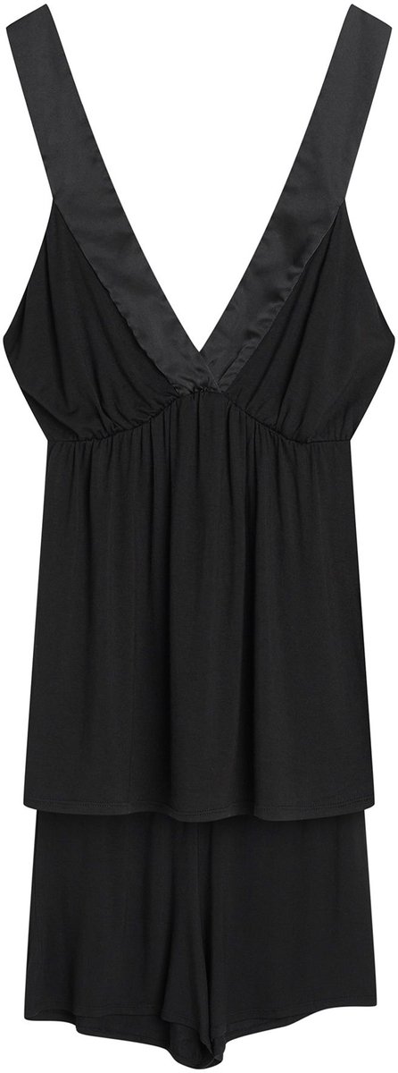 ESOTIQ Onyx - Damespyjama - Viscose - Satijnen Afwerking - Zwart
