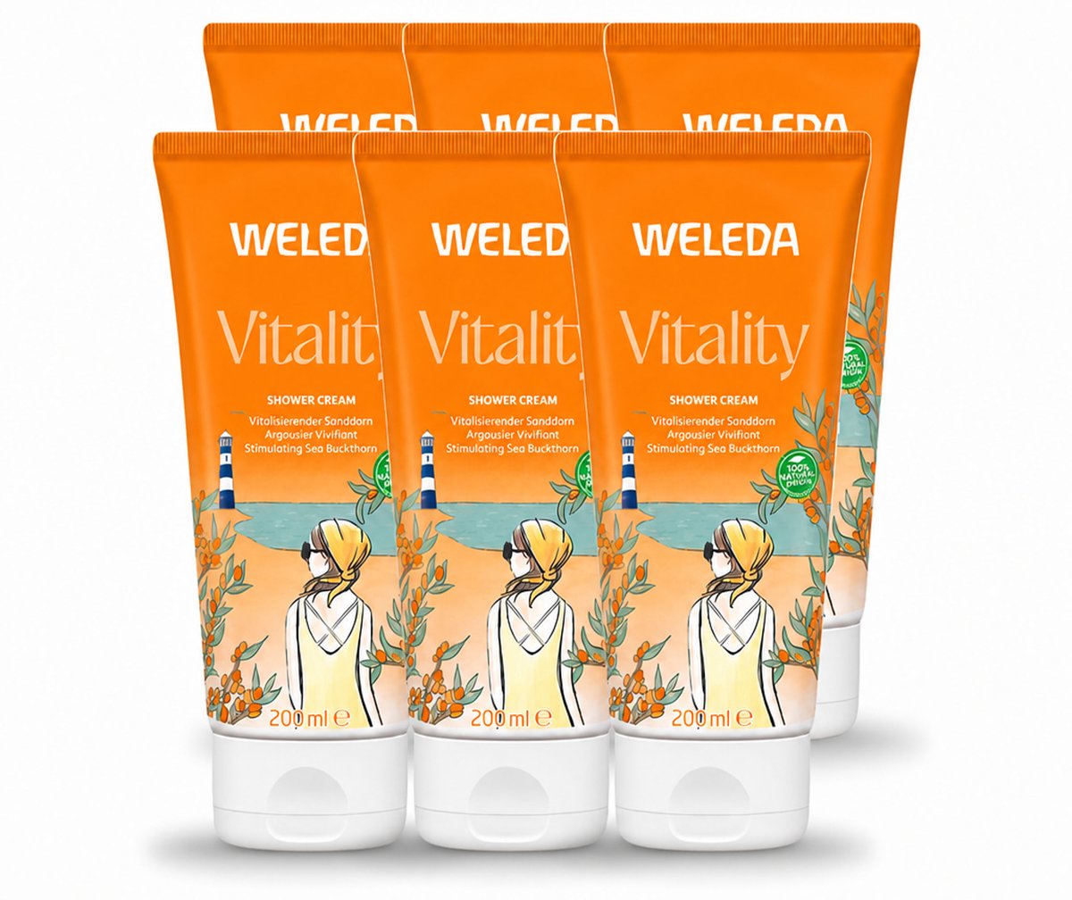6 x WELEDA - Douchecrème Duindoorn Vitality - 200 ml - Voordeelverpakking - 6 stuks