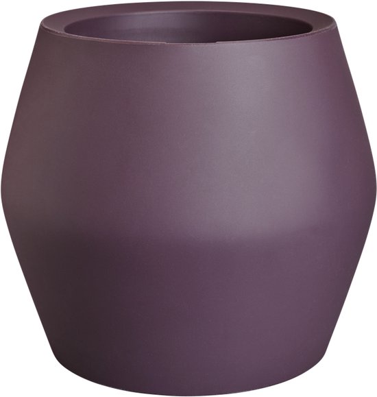 Een ronde, lage bloempot van Elho in de kleur vintage pruim.