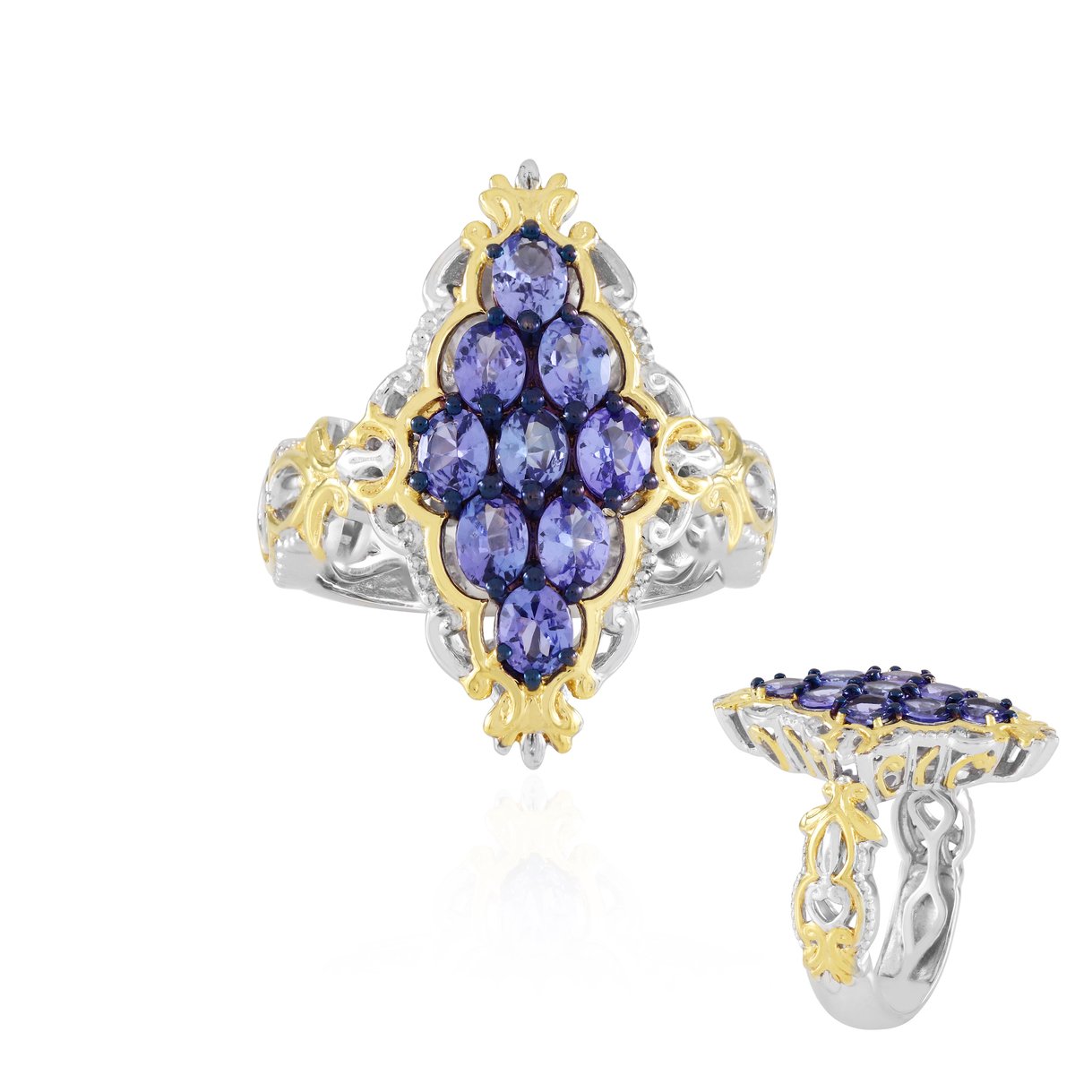 Cavill - Zilveren Damesring met 9 Ovale Tanzanieten 1,62 ct - 925 Sterling Zilver Palladiumlaag - Elegante Blauwviolette Edelstenen