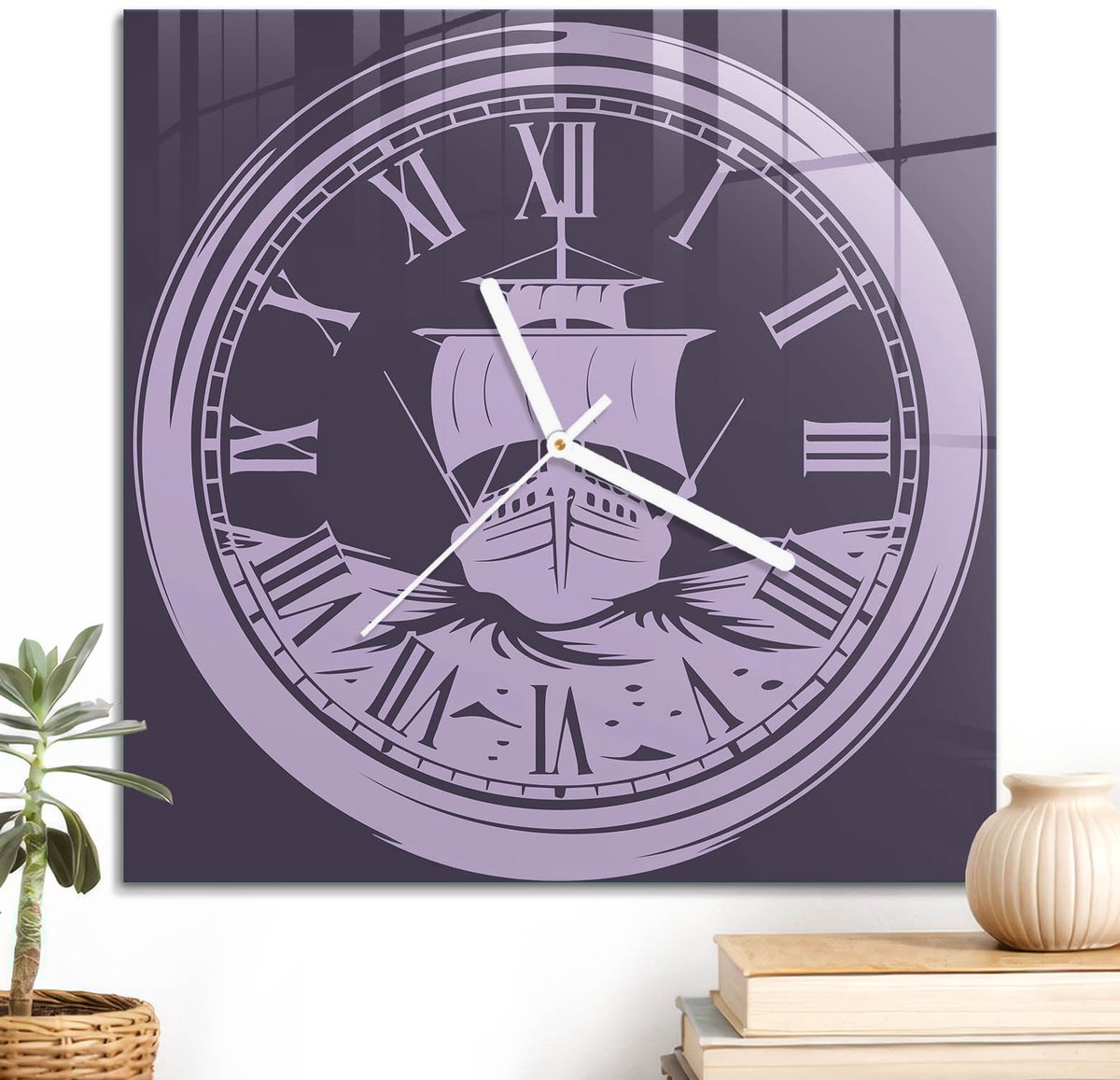 ArtPrintCave Paars Glazen Klok - 30x30 cm - Wandklok Vierkant - Retro Klok Unieke Klok - Patronen En Ontwerpen Stille Wandklok - Witte Klokwijzers