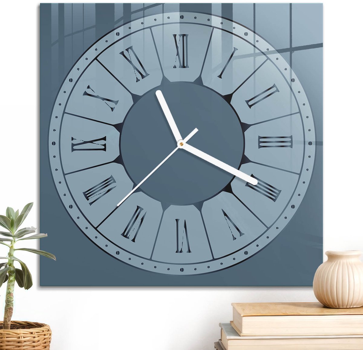 ArtPrintCave Blauw Glazen Klok - 30x30 cm - Wandklok Vierkant - Geometrische Klok Unieke Klok - Abstractie Stille Wandklok - Witte Klokwijzers