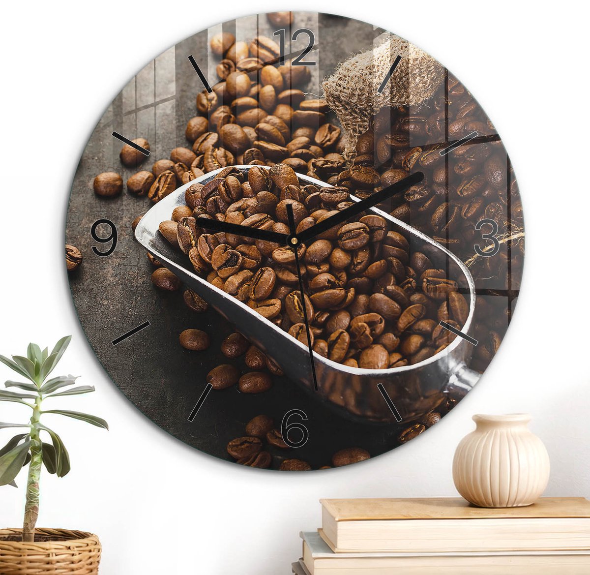 ArtPrintCave Bruin Glazen Klok - Wandklok 30 cm - Muurklok Rond - Rustieke Koffie Stille Wandklok - Achtergronden En Patronen Wandklok Keuken - Zwarte Klokwijzers