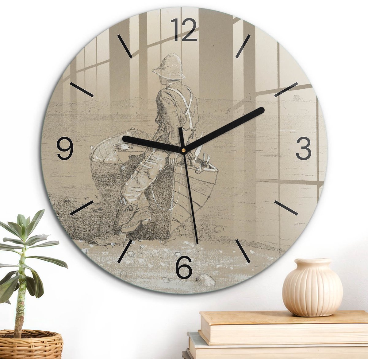 ArtPrintCave Beige Glazen Klok - Wandklok 30 cm - Muurklok Rond - Een Vredig Toevluchtsoord Unieke Klok - Natuur Stille Wandklok - Zwarte Klokwijzers