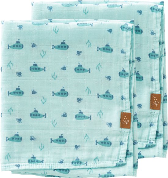 Fresk Hydrofiele Doek – 70 x 60 cm - Spuugdoekjes - Babyverzorging - 1 stuk - Ademend en Absorberend - Babyspullen - Blauw - Submarine — afbeelding 3