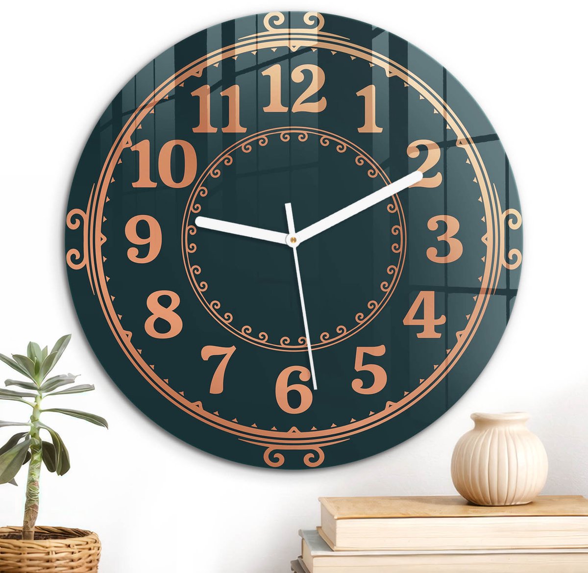 ArtPrintCave Oranje Glazen Klok - Wandklok 30 cm - Muurklok Rond - Een Elegant Uurwerk Stille Wandklok - Abstractie Wandklok Keuken - Witte Klokwijzers