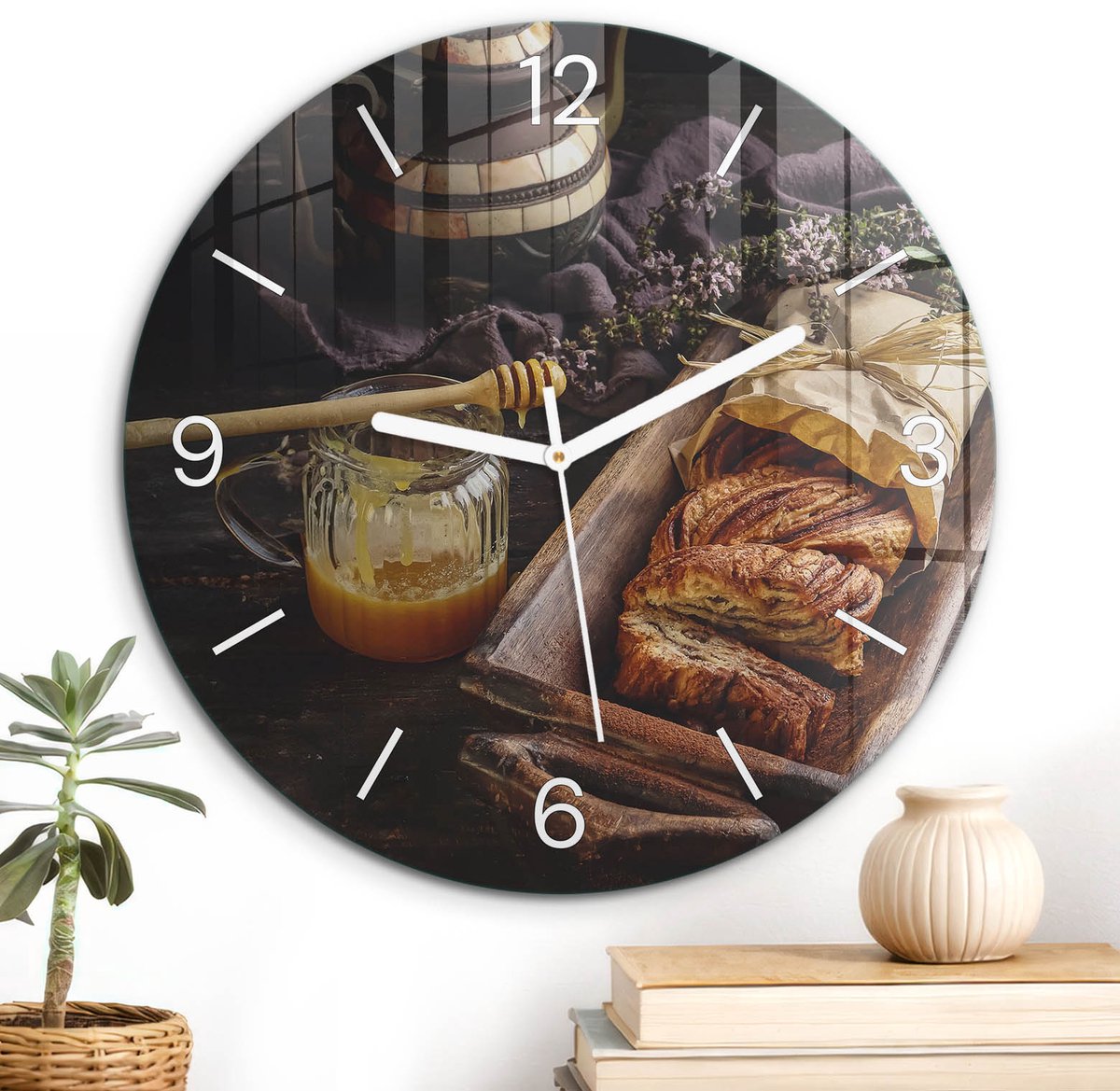 ArtPrintCave Bruin Glazen Klok - Wandklok 30 cm - Muurklok Rond - Rustiek Feestmaal Wandklok Keuken - Natuur Unieke Klok - Witte Klokwijzers