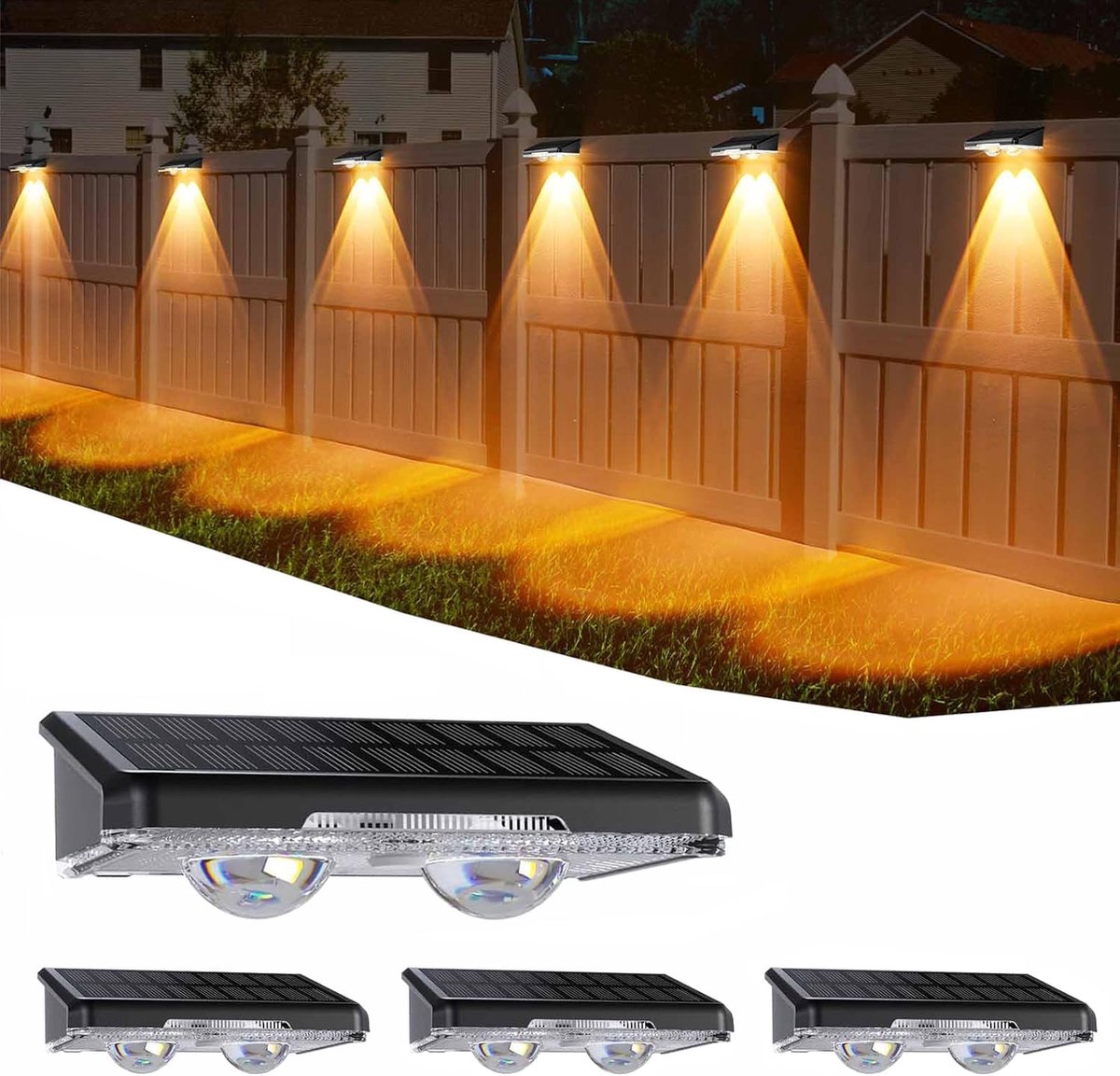 Solar Buitenwandlamp IP64 Waterdicht 11 Modi RGB | Warm wit en RGB tuinverlichting voor hekken, balkon, terrassen, trappen en binnenplaatsen - 4 stuks