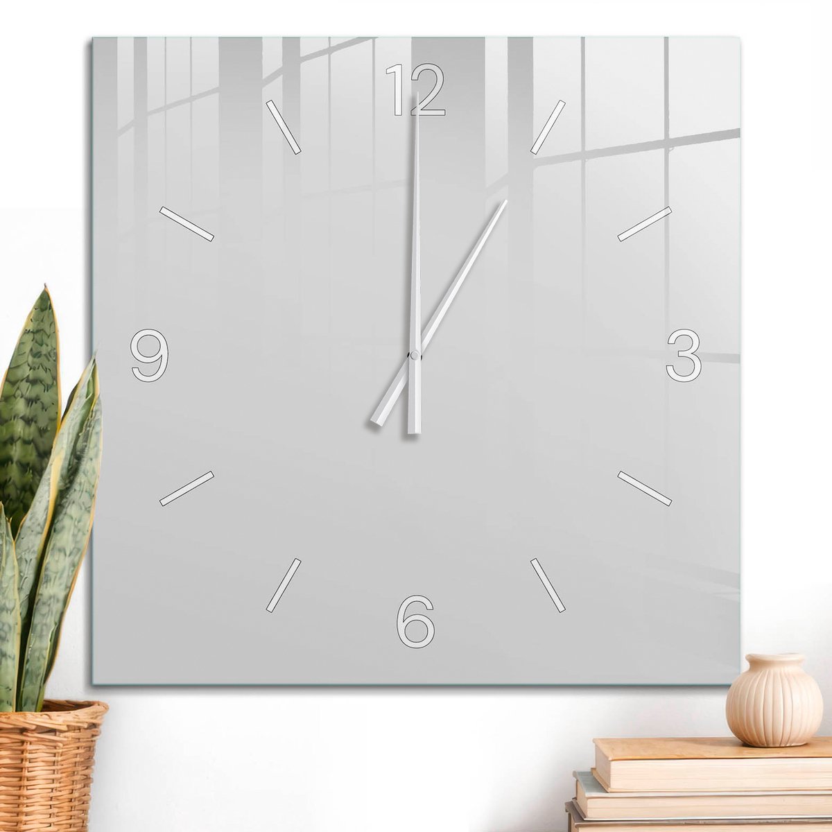 ArtPrintCave Grijs Glazen Klok - 60x60 cm - Wandklok Vierkant - Modieus Grijs Wandklok Keuken - Abstractie Unieke Klok - Witte Klokwijzers