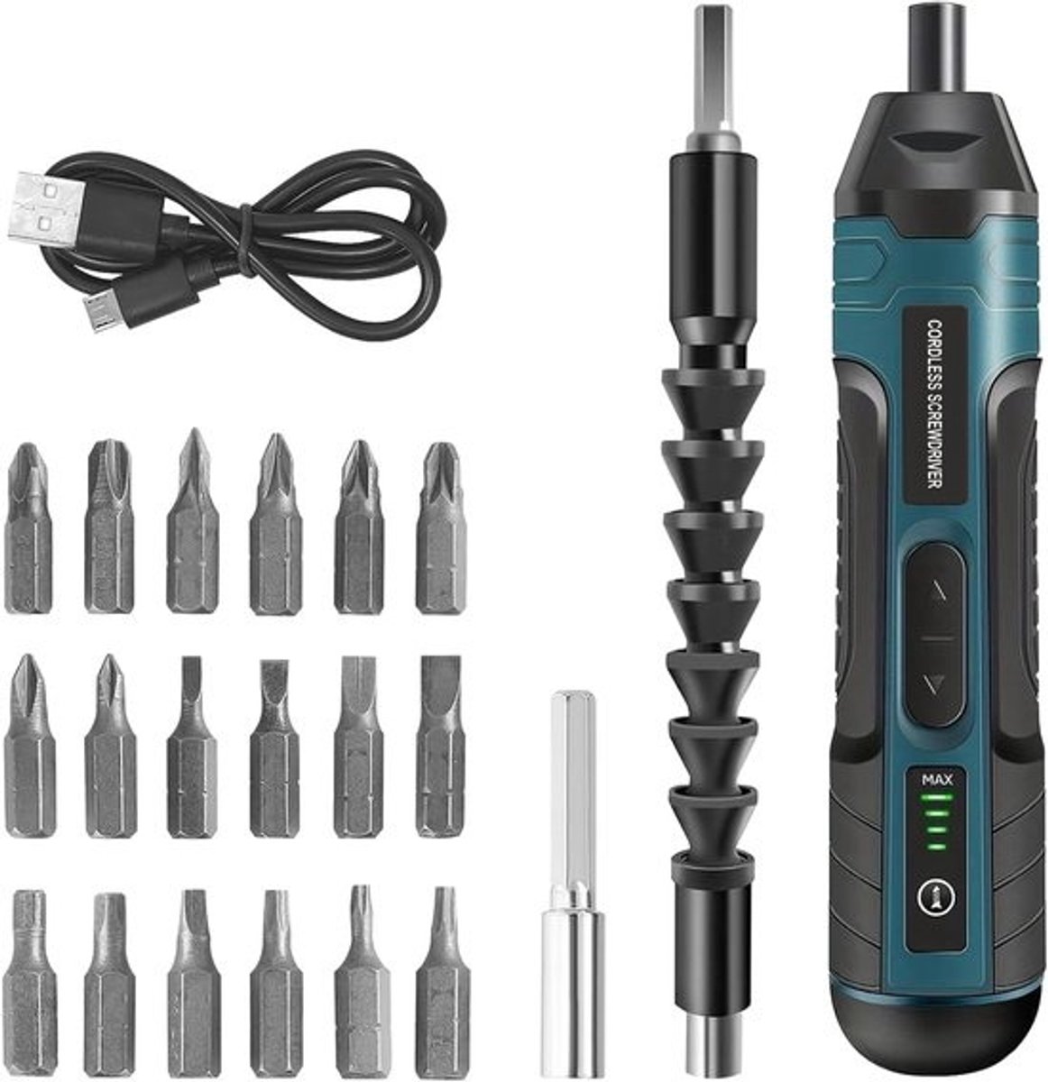 Draadloze Elektrische Schroevendraaierset - 21 in 1 - Oplaadbare Accuschroevendraaier met Flexibele As en LED Verlichting
