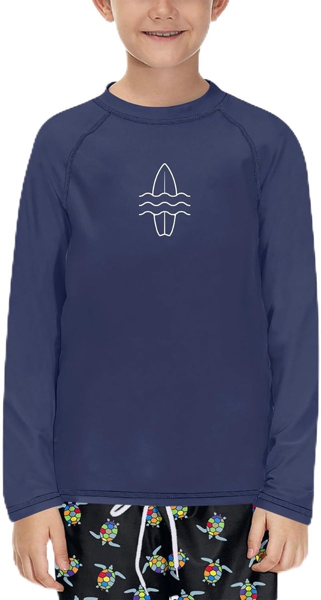 Rashguard shirt voor jongens, ronde hals, zwemshirt met lange mouwen, UV-shirt, ademend, 104-152
