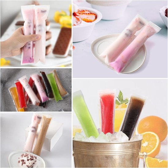 Mallen Zakken DIY Wegwerp Ice Pop Zakken Mold Bags Zelfgemaakte ijslolly Zakken met Siliconen Trechter Freeze Snacks Vriezer Buizen (100) — afbeelding 2