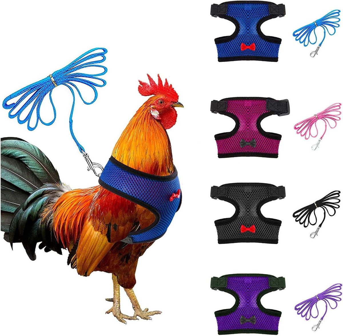 4 stuks verstelbaar kippenharnas met riem - 4 stijlen comfortabel kippenvest ademend mesh trainingsharnas en riem voor 1,1-1,6 kg eend ganzen kip kleine huisdieren