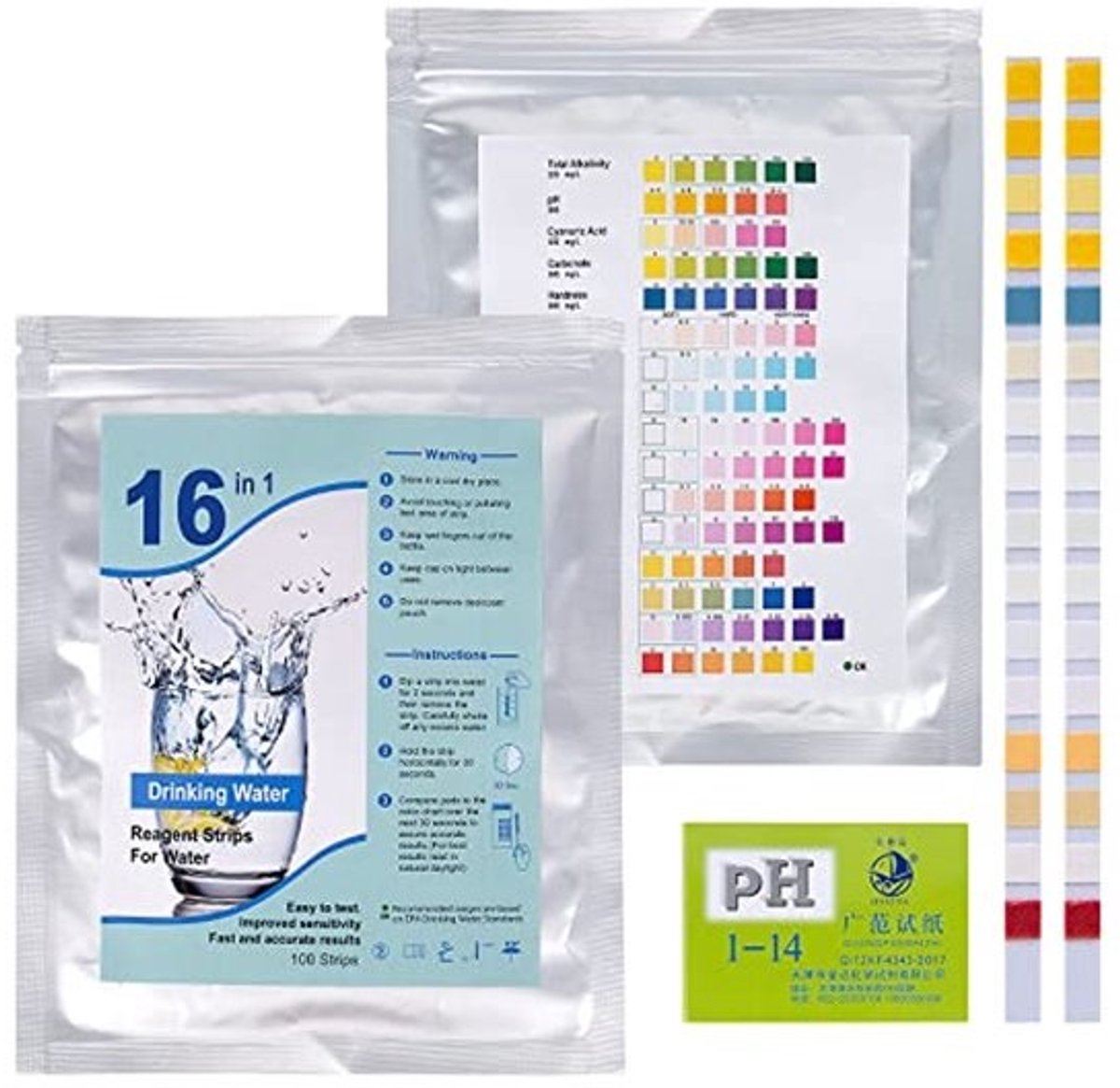 16-in-1 Watertester voor Drinkwater en Leidingwater - 100 Teststrips en 80 pH-Testpapieren