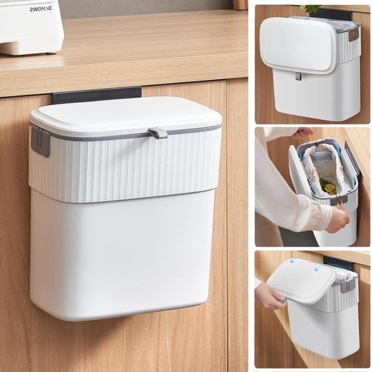 Compacte Afvalbak 9L Wit voor Keuken, Hangende Prullenbak met Glijdend Deksel, Ideaal voor Keukenlade en Kleine Ruimtes, Ruimtebesparend Ontwerp