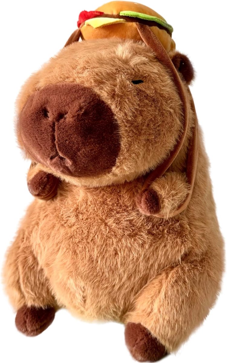 Capybara Capybara pluche dier, pluche dier, schattig Capybara pluche speelgoed, Capybara geschenken - met hamburger rugzak, 33 cm