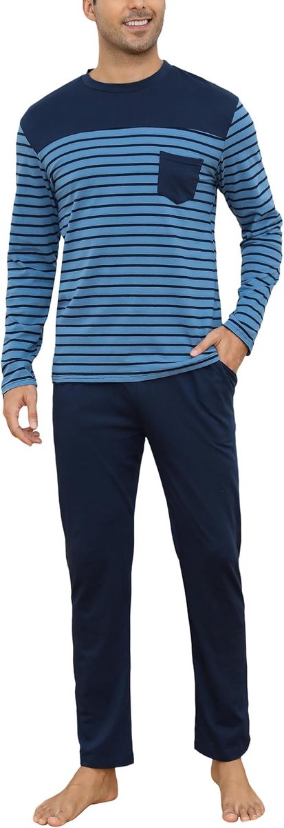 Pyjama heren pyjama lange winter katoen nachtkleding mannen set lange mouwen gestreept