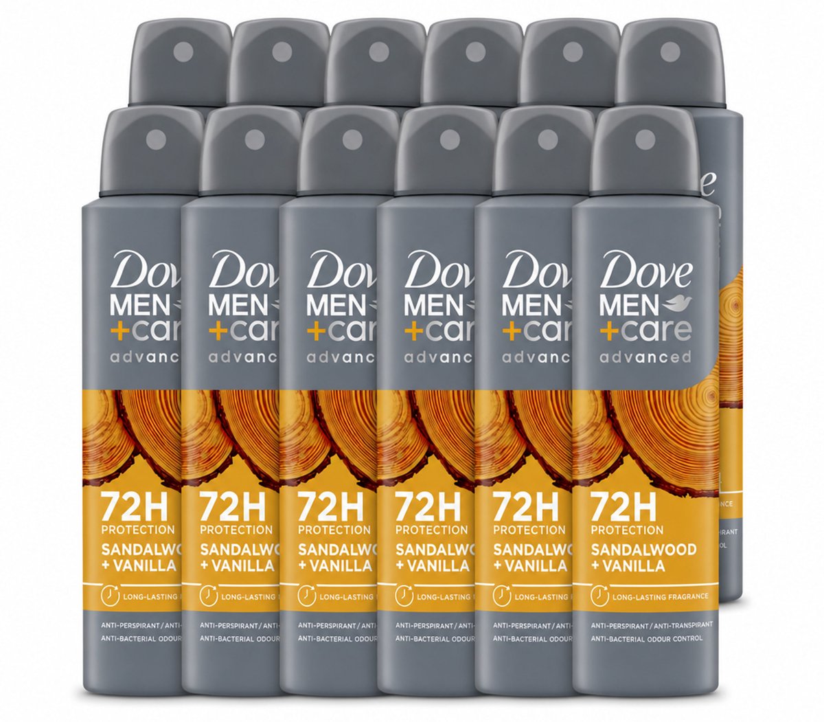 12 x Dove – Deodorant Spray – Men+Care Sandalwood & Vanilla – 150 ml - Voordeelverpakking - 12 stuks