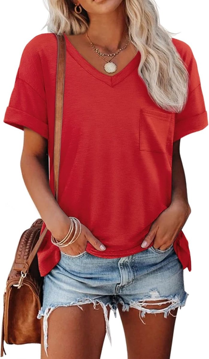 zomer casual losse pasvorm t-shirt tops korte mouw V-hals T-shirts